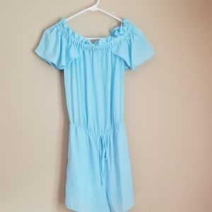 Light blue off shoulder romper short